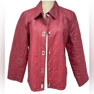 Leather Brick Red Quilted Jacket By Dialogue Fall Staple Lined Metal Clasps 2X